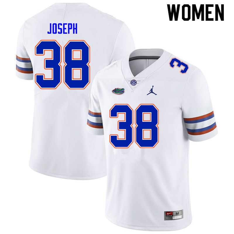 Women's NCAA Florida Gators Carlson Joseph #38 Stitched Authentic Nike White College Football Jersey EGD7265JT